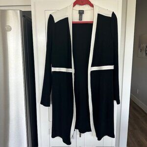 Chico's Travelers Black and White Long Knit Jacket/Cardigan Size 2 (Large)